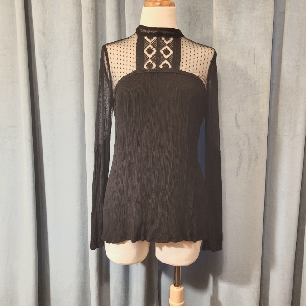 Living Doll Black Lace Illusion Top Blouse Whimsigoth